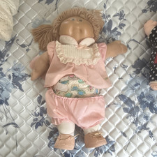 Soft Body Cloth Baby Play Doll Blonde Curly Hair Pink Outfit Removable Clothes