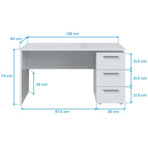 Mesa despacho con buc 3 cajones blanco mate 74x138x60 cm - Imagen 7 de 7