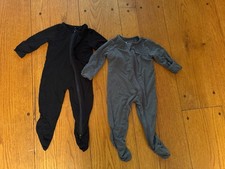 2 Pair Infant 0-3 Month Bamboo Sleepers Boy Solid Black Gray