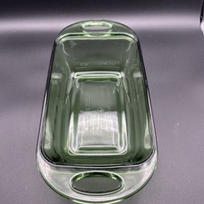 Vintage MCM ANCHOR HOCKING GREEN GLASS RECTAN...