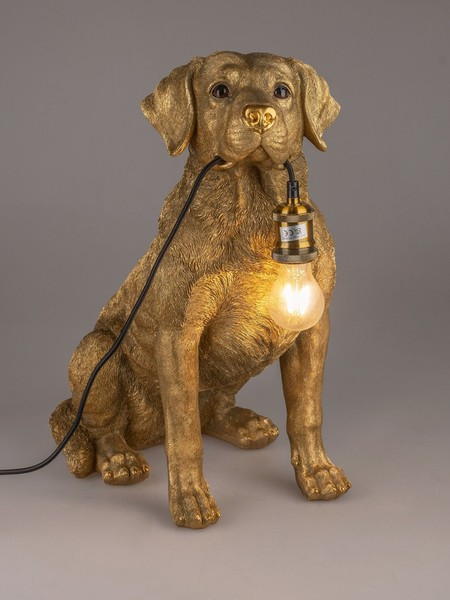 Dekorative Tischlampe Labrador Hund Sitzend H. 52Cm Antik Gold Formano-image