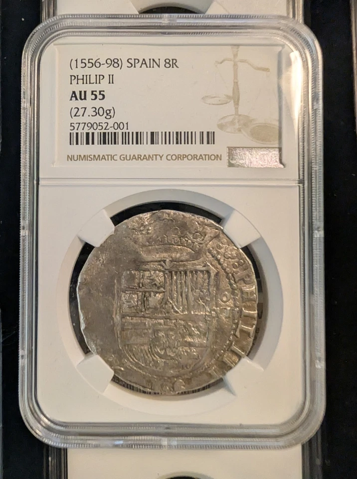 1556-1598 Spain 8 Reales Philip II NGC AU55 (27.30g) Top Pop! Silver Cob - Image 3 of 4