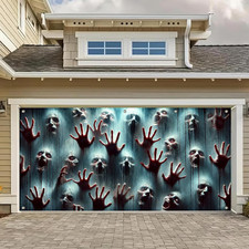Halloween Garage Door Covers Decorative 6 X 13Ft Ghost Hand-Print Door Banner