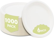 1000ct 6" Biodegradable Sugarcane Bagasse Disposable Round Plates Klex
