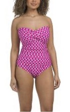 Anne Cole Twist-Front Ruched Bandeau Retro One-Piece Swimsuit Size 14 NWT  