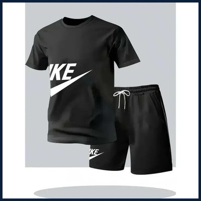 Summer fashion street short sleeved sports suit men's sports shirt set men's