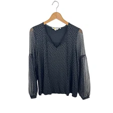 Boden Hazel Foil Dot Blouse 6 Black 