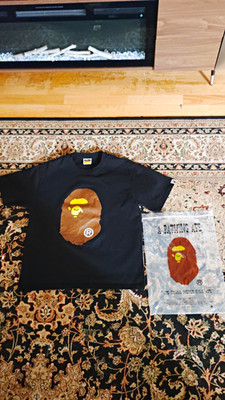 A Bathing Ape BAPE Men's Black Logo Graphic Crew Neck T-Shirt Short Sleeve M