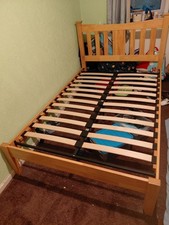 Brown Wooden Queen  Bed Frame with Slatted Base/Foundation and Headboard