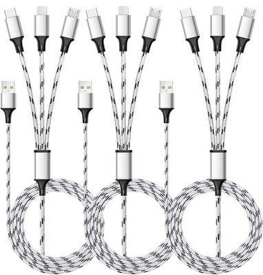 3-Pack 5ft 3-in-1 Multi Charging Cable, Nylon Braided USB with Type-C &Micro USB