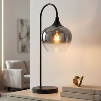 Tischlampe Tischleuchte Schlafzimmerlampe Leselampe Rauchglas 1 Flammig H 54 Cm