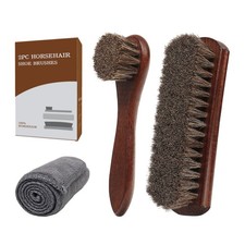 3-Piece 100 Horse Hair Shoe Brush Kit Premium Dauber Applicators Dark Brown