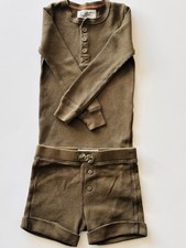 CrewCuts Kids Pajama Set ShortJohns Long Sleeve Waffle Weave Size 5/6 Dark Olive