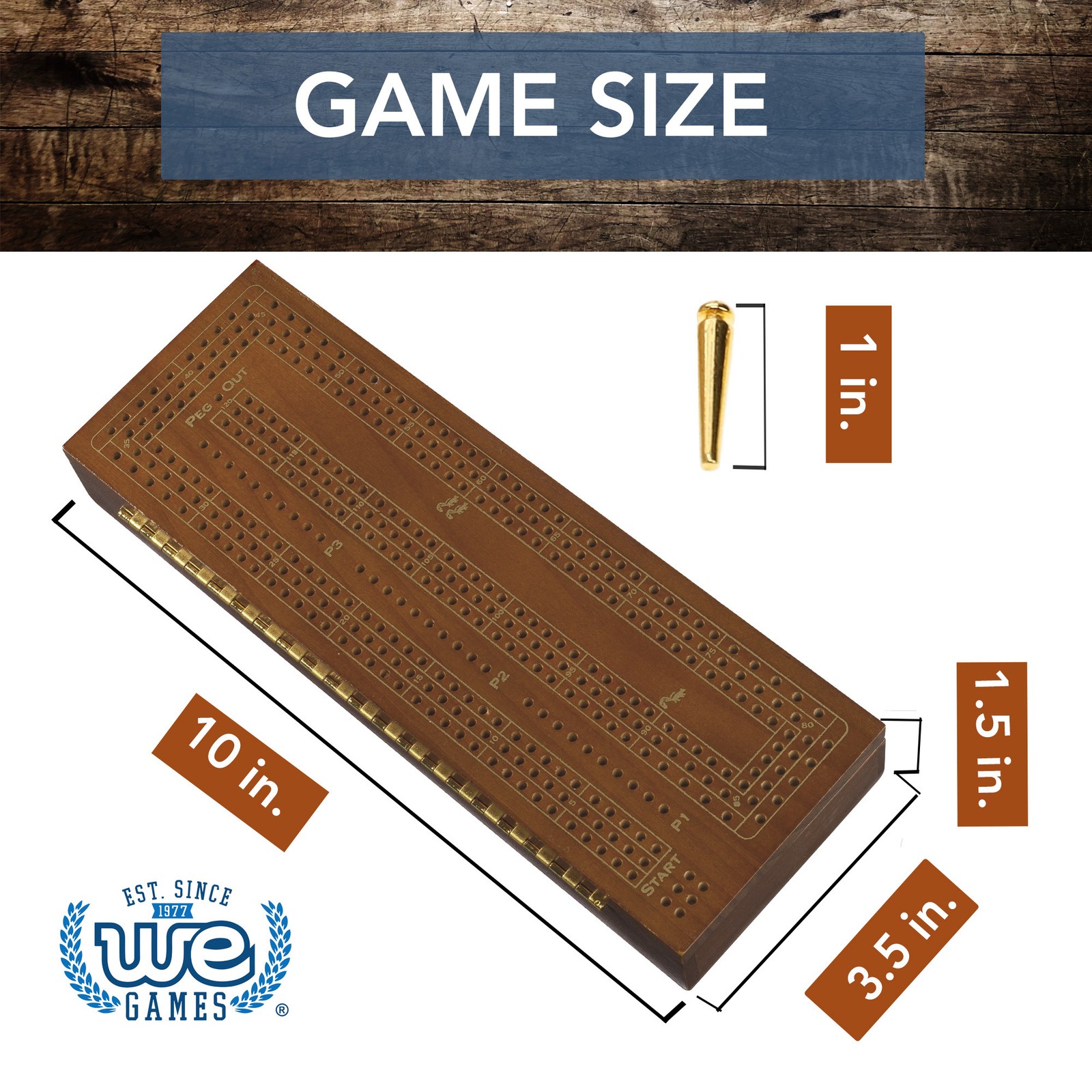 WE Games 3 Player Wooden Cribbage Board Set with storage, Walnut Stained