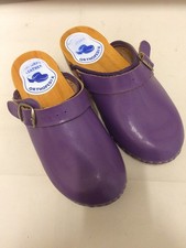 Orthopedik Purple Leather Wooden Clogs with Moveabkle Strap - Size 4 (37)
