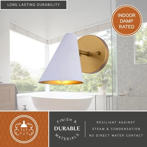 Vaxcel Lighting W0438 Pryce 7" Tall Bathroom Sconce - Matte White / Satin Brass - Picture 5 of 12