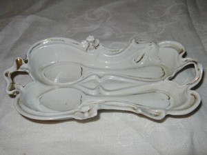 Vintage Porcelain Spoon Caddy Holder White China Victorian Handles Gold Germany?