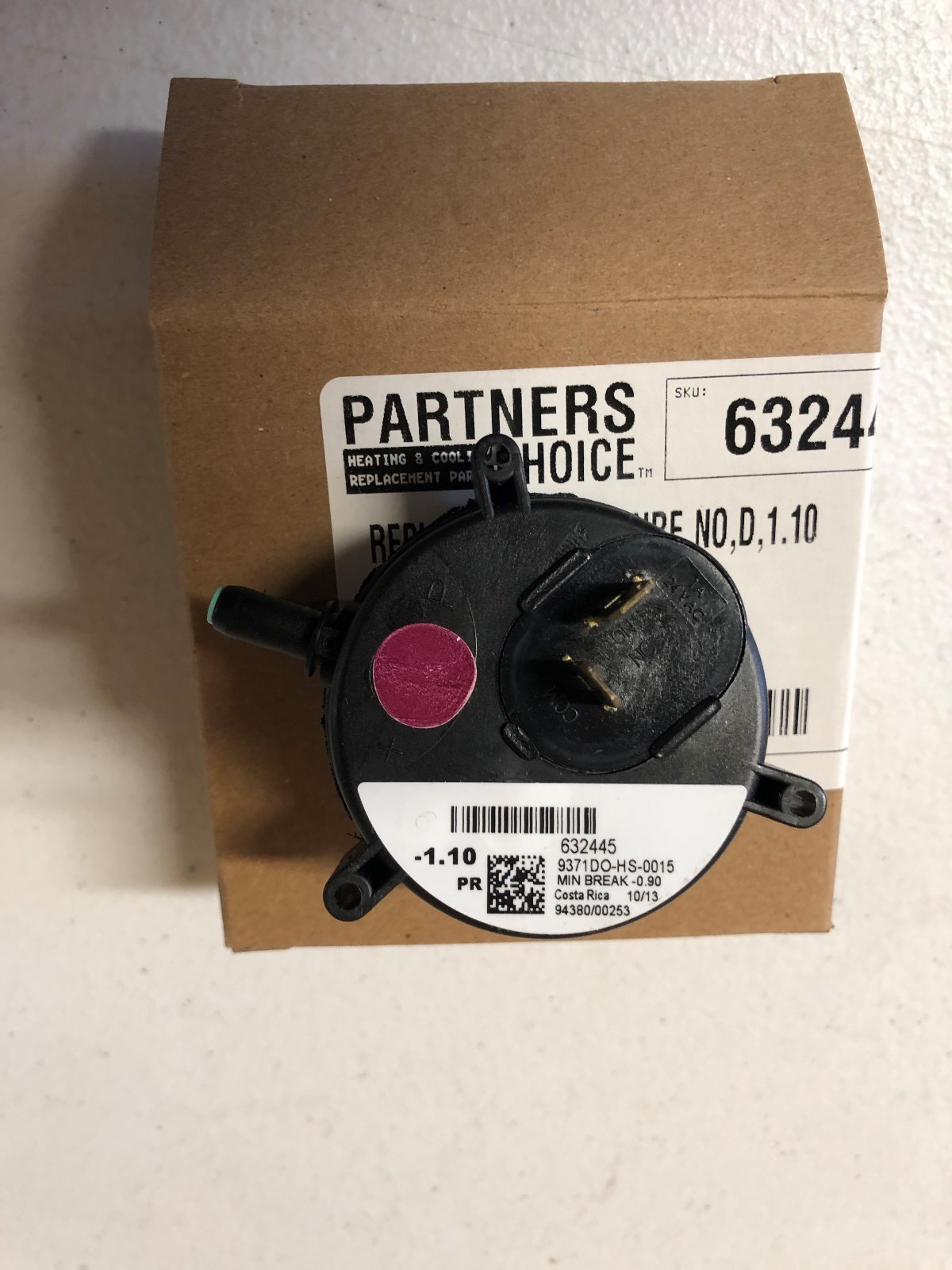  632445 Nordyne Gas Furnace Pressure/Vacum Switch Factory OEM Part Not