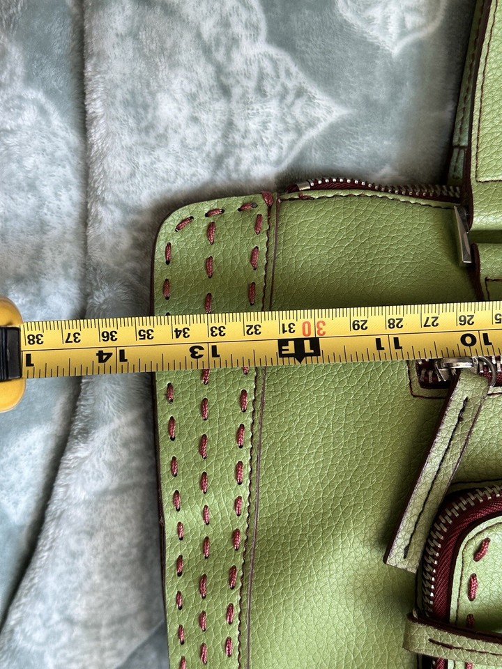 Via Vegan Faux Green Leather And Link Interior Fabric Shoulder Bag