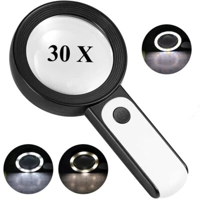 Lupe Leselupe 30x Fach LED Licht Lampe Juwelierlupe Handlupe Vergrößerungsglas