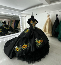 Luxury Black Vestidos De 15 Quinceañera Sunflowers Embroidery Beads Quinceanera