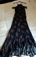 Lulus Navy Floral Lace Up Maxi Dress Size XS summer dress
