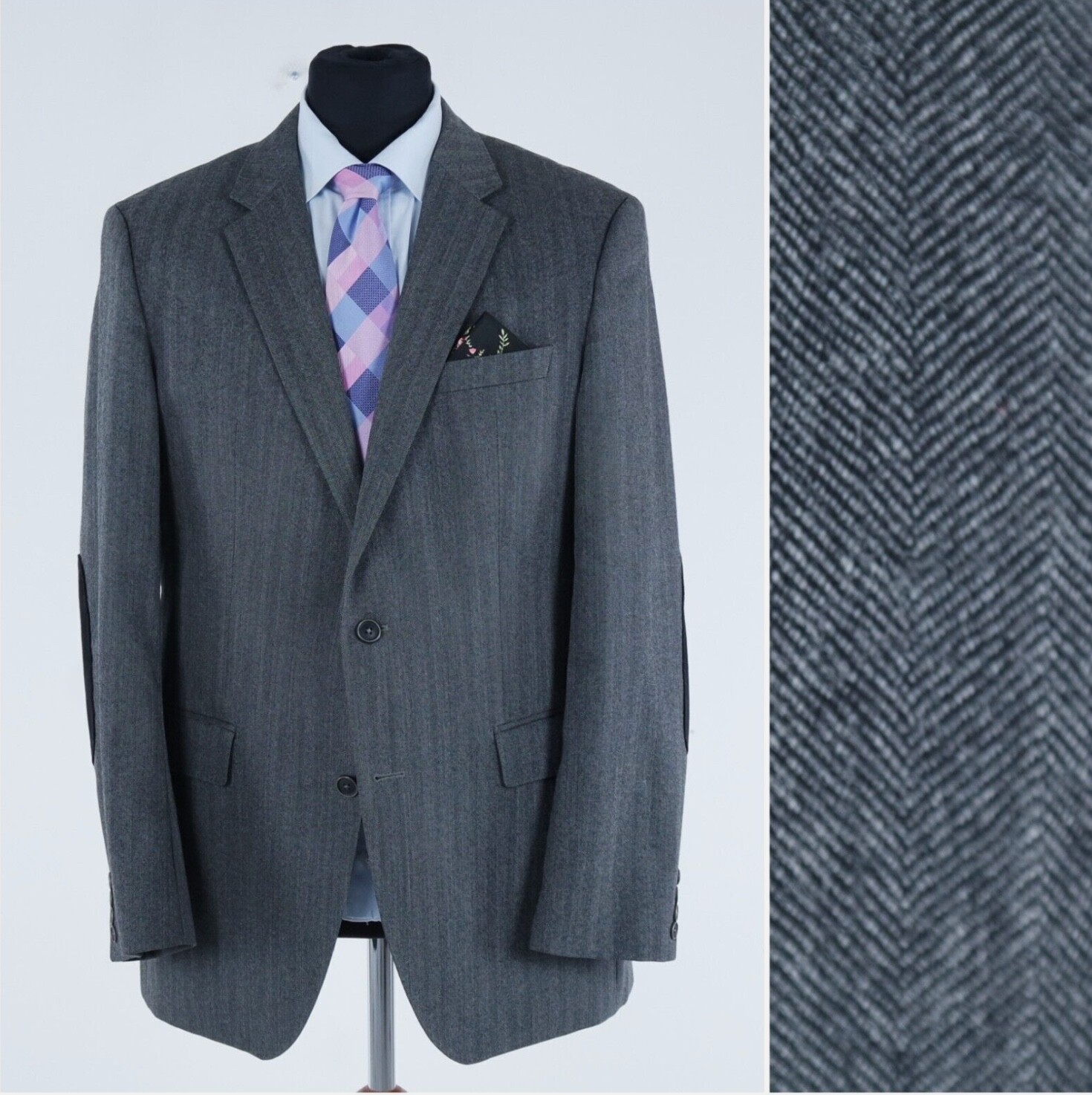 Mens HUGO BOSS US 42R Herringbone Padded Elbows Wool Blazer Sport Coat