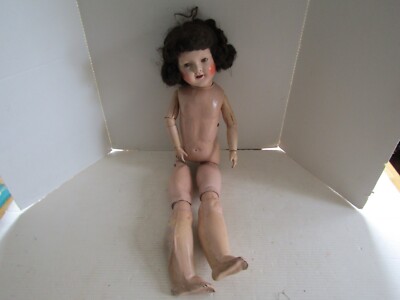 VINTAGE DOLL COMPOSITION & WOOD BODY JOINTED LEGS ARMS ROSY CHEEKS TEETH PARTS