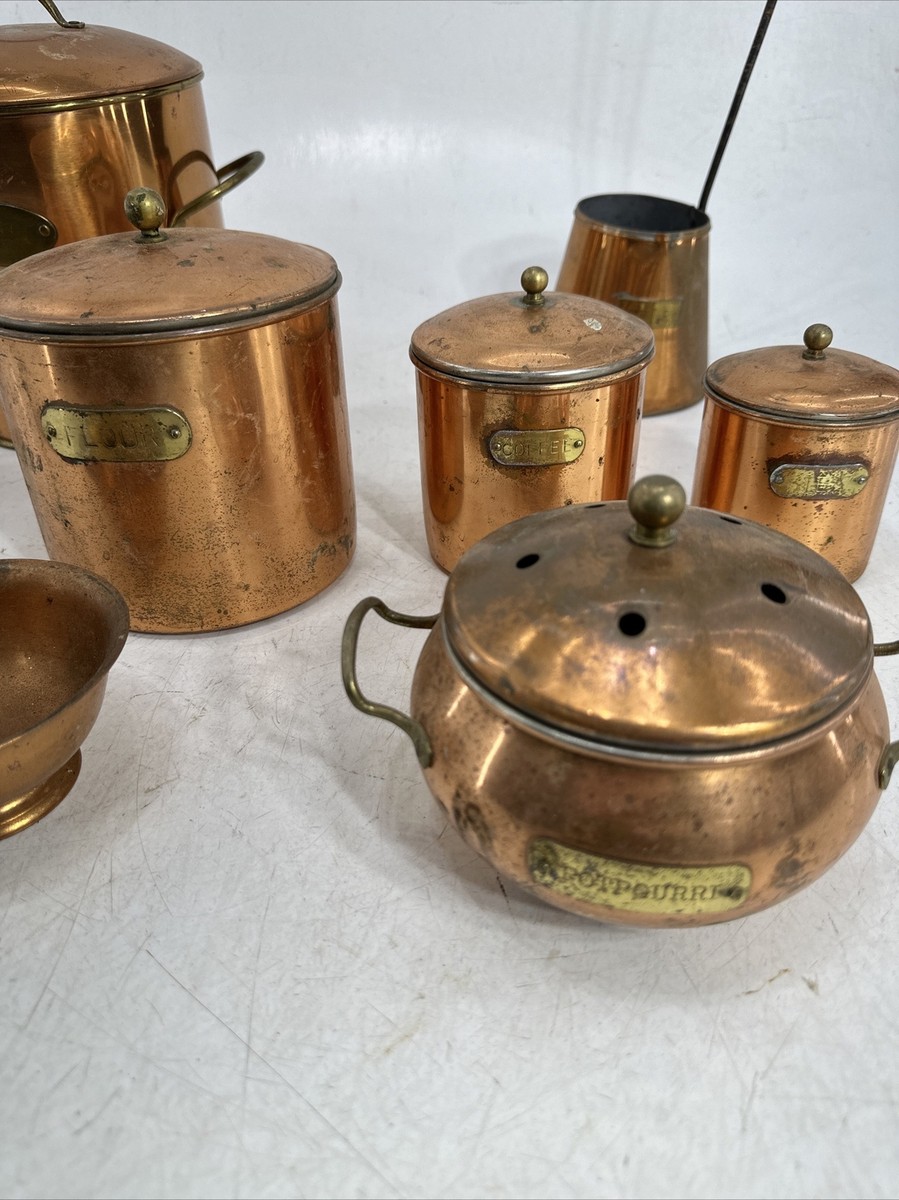 Vintage Copper Canister Set Paneled Coffee Tea Potpourri Cider Ice