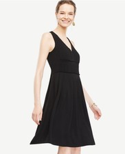 Ann Taylor -Woman's Size 12 (Large) Black Pleated V-Neck Flare Dress $169.00 (H)