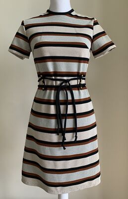 Vintage Vicky Vaughn Womens Junior Sz XS Striped Dress Double Tie Short Sleeves