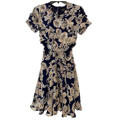 bardot eden mini dress NWT Bardot Eden Mini Dress in Blue Floral Cutout V Neck Open Back 12