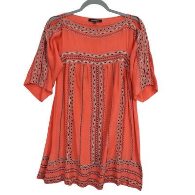 Flowy Coral Silk Embroidered Beaded Boho Dress Sz 0 Cut Cut Out Sleeves  Detail | eBay