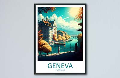 Genf Reisedruck Wandbild Genf Wandbehang Wohndeko Genf Geschenk Kunst Liebe