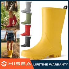 HISEA Women Wide Calf Rain Boots Mid-Calf Garden Farm Work Matte Wellington Boot