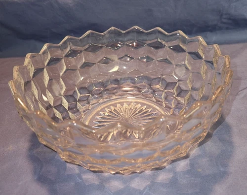 Vintage Fostoria American Clear Glass 8” Flared Salad/Serving Bowl Cubist
