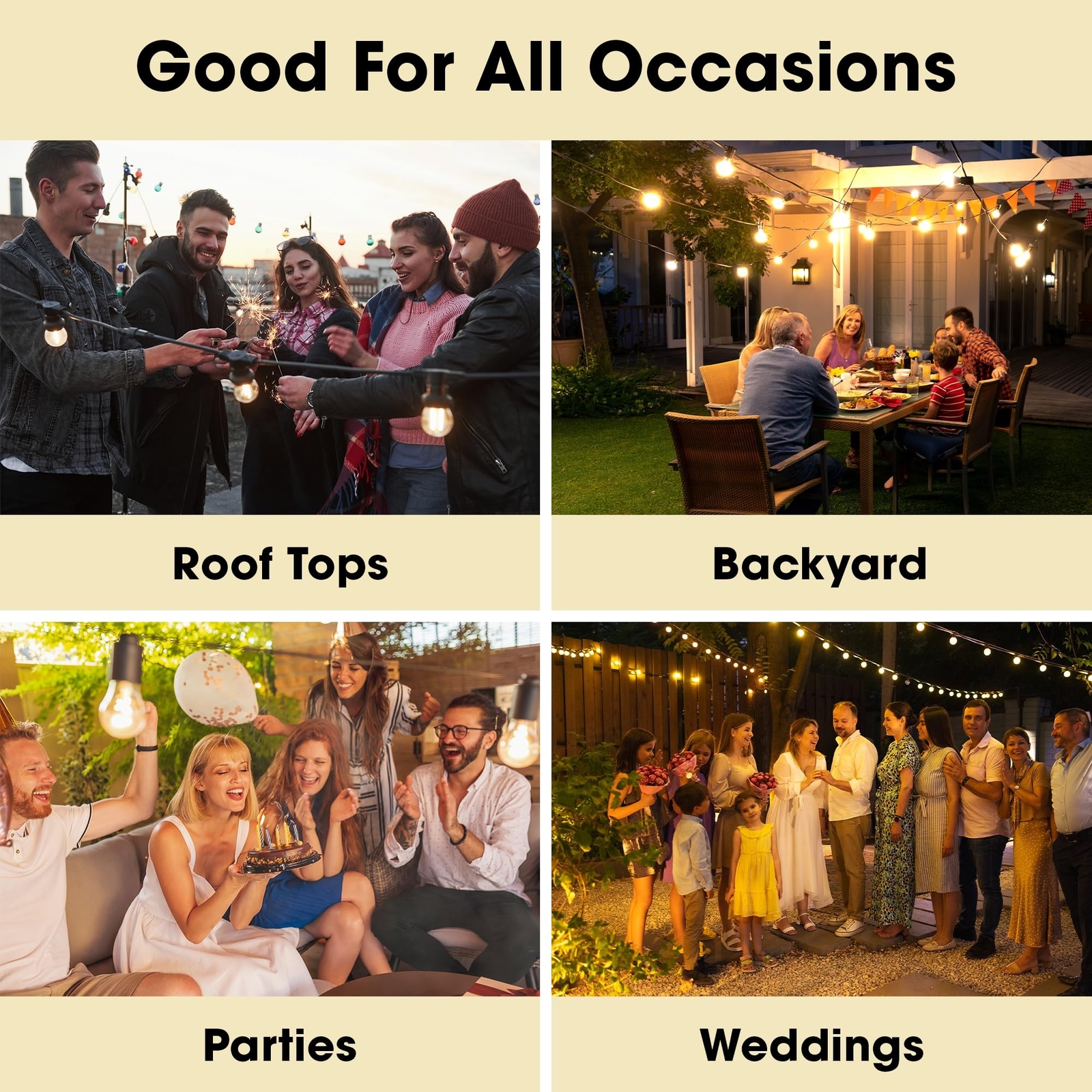 Outdoor Weatherproof Commercial LED Backyard Bistro Cafe Patio Light String, ...