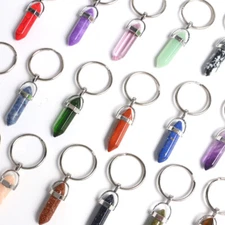 Natural Terminated Carved Point Crystal Keychain Reiki Healing Gemstone Keyring