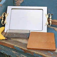 Vintage KROMEX USA Snack Server Stainless-Steel and Gold Tone Charcuterie Tray