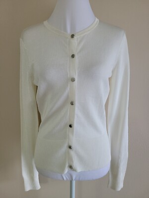 NEW CACHE Women's Cardigan Long Sleeve Button Down Round Neck White Color.Size S