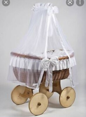 Mj Mark Wicker Moses Crib Bed With Drape UK - Main Image
