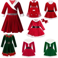 Girls Long Sleeve Mrs Santa Claus Dress Christmas Costume Festive Holiday Outfit