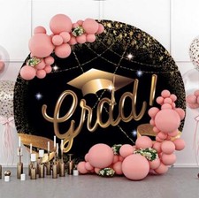 6.5x6.5ft Round Backdrop Polyester Class of 2024 Backdrop Bachelor Grad Gradu...
