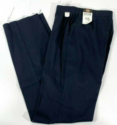 DICKIES WOMENS RELAXED FIT STRAIGHT LEG PLEATED PANTS DARK NAVY 6x37 UNHEMMED