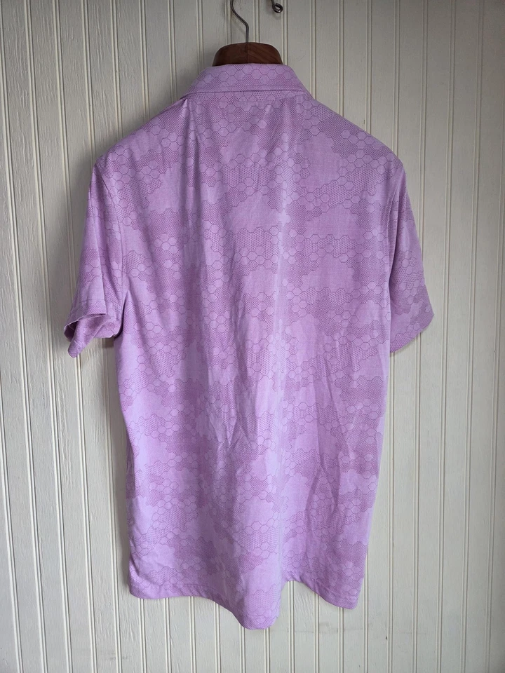 Camisa polo masculina TailorByrd grande roxa hexagonal camuflagem golfe desempenho umidade - Imagem 3 de 4