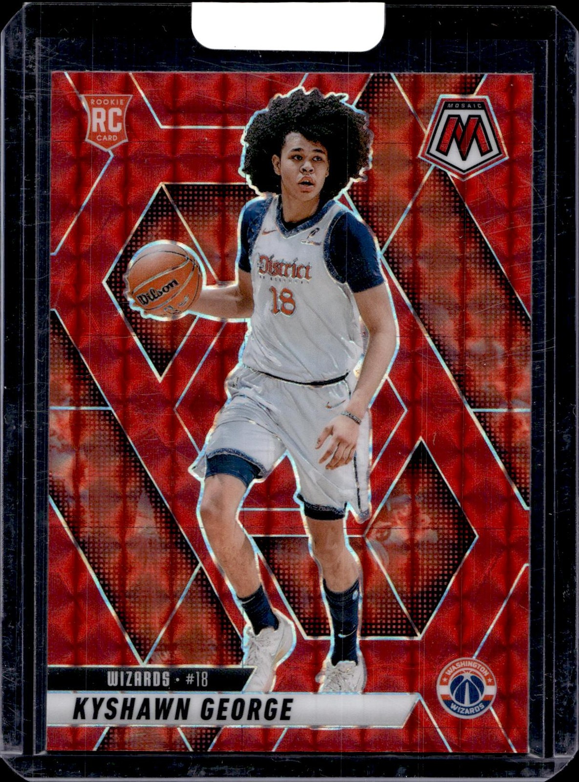 2024-25 Panini Mosaic Rookies Kyshawn George #247 Red Mosaic Prizm (RC) Wizards