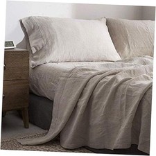 100 Washed Linen Sheet Set-Size-Natural France Flax Bed King Embroidery Linen