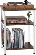 Record Player Stand 3 Tier Side End Table W/ Vinyl Record Storage Basket