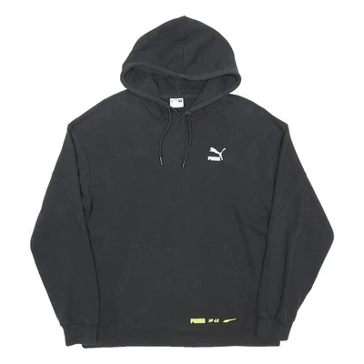PUMA Hoodie Homme Noir S Coton Mélangé à Enfiler Poche Cordon - Photo 1/4