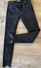 Zara Charcoal Jeans Distressed Skinny Fringe Hem 6